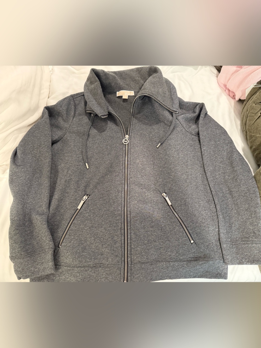 Michael Kors Charcoal Gray Zip Hoodie with Silver Zippers